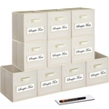 10er-Set beige Stoff-Aufbewahrungsboxen mit verstärkten Griffen und Etikettenfenstern - Offenes Etikettenfach / Groß (28*28*28cm) / Beige