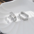 Luxury silver brass geometric hoop earrings with square zircon crystals on a shell tray - Silver-White Zirconia