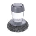 Brosse de cuisine grise à long manche avec distributeur de savon et tête à récurer - Brosse en Fil d'Acier avec Distributeur