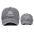 Matching Captain and First Mate embroidered washed cotton baseball caps in charcoal gray - Adjustable / Gray (Adult and Child)