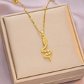 Elegant gold snake pendant necklace with sparkling white zircons on premium silk - 6029 Snake Zircon / Gold
