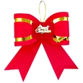 Red velvet Christmas bow with golden Merry Christmas lettering and a gold hanging loop - No.5 Red Velvet Bow (9.5*11CM) (PS-039)