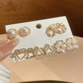 Set di 5 paia di orecchini dorati con perle, strass e eleganti fiocchi floreali - 9# Oro/Bianco (Perno in argento)