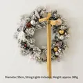 50cm Weihnachtskranz mit verschneiten Nadeln, goldenen Kugeln und LED-Beleuchtung - 50CM Amerikanischer Beflockter Schnee (Mit Lichterkette)