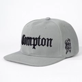Grey snapback flat brim hat with black gothic Compton embroidery and side graphic logo - Adjustable / Gray