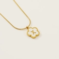 Golden snake chain necklace with white clover pendant featuring a gold letter X - Letter X