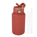 Reddish-brown 650ml stainless steel sports bottle with matte finish and straw kit - Brick Red