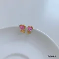 Elegantes pendientes de corazón rosa con hojas doradas inspiradas en tulipanes - Estilo Corazón Rosa (D2044)