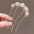 Peigne à cheveux doré en U avec perles élégantes et strass brillants pour femmes - Vague Dorée avec Cinq Perles et Diamants (196)