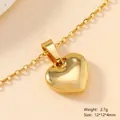 Polished gold heart pendant necklace, 2.7g stainless steel jewelry, size 12x12x4mm - Smooth Heart (86)