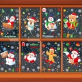 Stickers de Noël pour fenêtres avec motifs Père Noël, renne, bonhomme de neige et pain d'épices - Ensemble de 8 (Fenêtre Brisée Créative/Père Noël/Cerf/Ours)