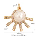 Golden sun pendant with large pearl and sparkling zircon pavé detail, 26mm width - Gold Sun Pearl Zircon