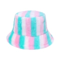 Cappello bucket in peluche a righe colorate rosa e verde menta per l'inverno - Righe macaron rosa verde bianco (B)