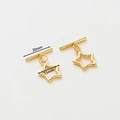 Detailed view of 14k gold-plated star OT toggle clasp with 20mm and 15mm measurements - 18K Five-Pointed Star OT Clasp - 2Pcs/Pack