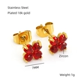 Klavertje vier oorknopjes van 18k verguld roestvrij staal met rode zirkoon, maat 7mm - Rood