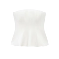 Detail of white strapless peplum top featuring a fitted waist and flared hem design - S / White