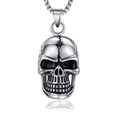 Silver skull pendant necklace in polished steel with antique black oxidation finish - 3D Cracked Skull Style