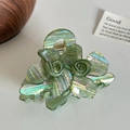 Schillernde grüne Blumen-Haarklammer mit 3D-Resin-Rosen und Blattmustern - 8.1cm / Grün