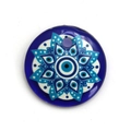 30mm round glass evil eye pendant bead with blue and white geometric patterns - Style 10