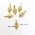 Colgantes de hoja dorada con circonitas, tamaño 7mm x 17mm, set de 6 piezas de moda - Oro de 18K