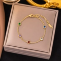 Gold Bracelet with Multicolor Cubic Zirconia