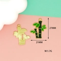 Bamboo shaped enamel pendant in gold and green for DIY earring necklace crafts - 3 Large Bamboo