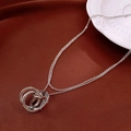 Silver layered long necklace with interlocking triple ring zircon pendant on red velvet - Triple Interlocking Rings Style / Silver