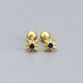 Octagon star stud earrings in golden finish with deep blue center zircon and ball back - Gold (Blue Zirconia)