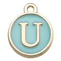 Mint green enamel letter U charm with gold plating for DIY jewelry and bracelets - Double-Sided Letter U / 1 Piece (12x14mm) / Green