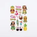 Hawaii tropical temporary tattoo sheet with gold flamingo and pineapple for kids party - Tiki Mask and Hula Dancer Style (WE-058)
