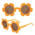 Bright yellow sunflower shaped party sunglasses with round brown lenses for children - C15-Bright Yellow Frame Tea Lens