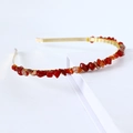 Handmade golden crown headband featuring natural irregular red agate stones on white stand - Single Row / Red Agate - Single Row