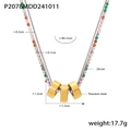 Gold-plated titanium steel necklace with colorful zircon stones and dual-layer chain - Multicolor Zirconia Double Layer Necklace (P2078)