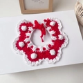 Handmade red and white crochet pet collar with decorative pompoms for Christmas styling - XS (1-2kg) / Green Christmas Wreath