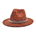 Cappello fedora in lana arancione leopardato con fascia in pelle e borchie metalliche - Borgogna