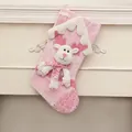Pink velvet Christmas stocking with white reindeer and sparkling sequins decoration - Elk