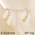 Stijlvolle goud en wit golvende titanium stalen oorbellen met 18K gouden plating - Witte Stijl (KE116212-SP)