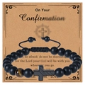 Schwarzes mattes Tigerauge-Armband mit Kreuzanhänger auf einer Firmungskarte - Stil-B / Segen Karte