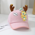 Roze peuter zonnehoed met bruin gewei en cartoon draak borduursel op mesh materiaal - 52cm (2-5 Jaar) / Roze