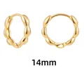 Medium 14mm textured gold wave pattern hoop earrings in a minimalist style - Geometric Round 14mm