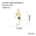 Gold-plated seahorse pendant with blue and white zircon stones and black gem - Seahorse Shape Pendant Style (P01903)