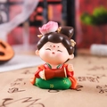 Cute ancient style girl figurine in red dress playing a traditional waist drum - 1056-1C Drumming Large
