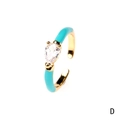 Adjustable gold-plated drop ring with light blue enamel and pear-cut zircon stone - Water Drop / Blue