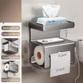 Gunmetal grey 3-tier wall mount bathroom tissue holder with shelf and phone rack - Upgrade-Dual Use-Space Aluminum / Gunmetal