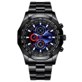 Sport quartz watch with black steel band, blue-black dial and three sub-dials - Black and Blue