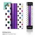 Rainbow polka dot and holographic star gift wrapping paper rolls for birthdays - Dots Purple And Stars Style Set