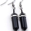 Natural black hexagonal stone dangle earrings with silver hooks for a minimalist look - Obsidian