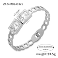 Silver titanium steel bracelet with rectangular crystals and hollow chain design - Steel Color Bangle (Z124)