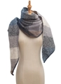 Detailed view of checkered triangle scarf in thick color-block knit and warm yarn - 09# Blue Grey Brown