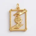 Golden Evil Eye charm pendant 18x23mm with white enamel inlay and mystic hand design - Shell Rectangle Charm